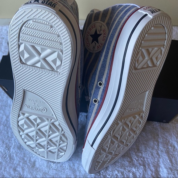 ✨NEW✨ Converse All Stars Mix-Match Blue Stripes High Top Sneakers - Picture 9 of 10